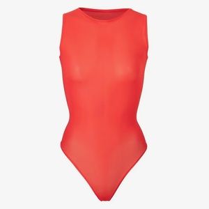 SKIMS Jelly Sheer Crew Neck Sleeveless Bodysuit Poppy Red